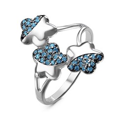 Серебряное кольцо с голубыми фианитами - 055