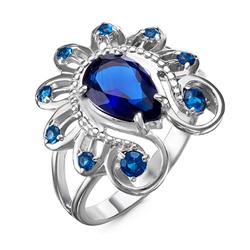 Серебряное кольцо с фианитами синего цвета - 635