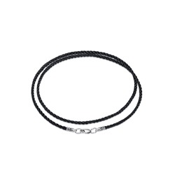 Черный шнурок на шею с серебряными оконцевателями диаметр 2,5 мм -1432