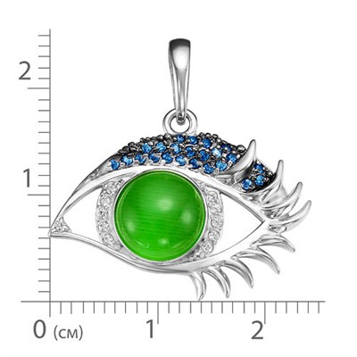 Серебряная подвеска с зеленым камнем "кошачий глаз" - 889