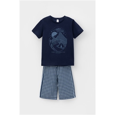 Пижама для мальчика Crockid К 1634 морской синий, маленькая клетка