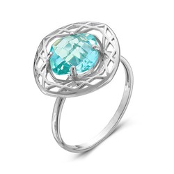 Серебряное кольцо с голубым фианитом - 048