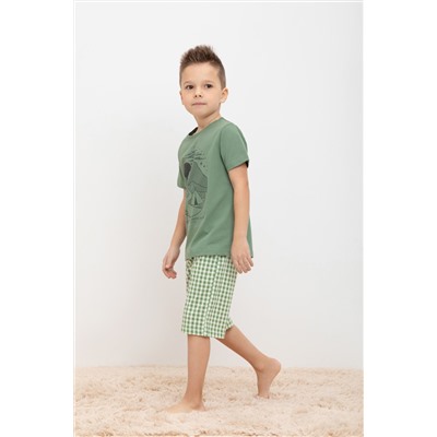 Пижама для мальчика Crockid К 1634-1 зеленый камень, маленькая клетка