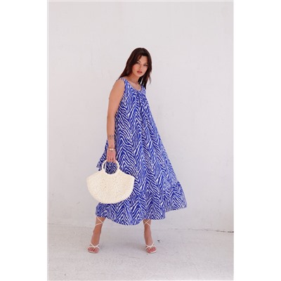 9413  Платье Мальдивы для пляжа и фотосъёмки сине-белое (остаток: 46-48)