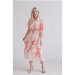 12235 Платье-рубашка молочно-розовое с ласточками