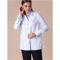 Прямая блузка с высоким воротником и манжетом Размер 46, Цвет белый_принт_ромб, Рост 170