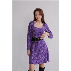 11147 Платье с вырезом "каре" фиолетовое в цветочек (остаток: 44)
