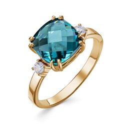 Позолоченное кольцо с голубым фианитом - 1310 - п