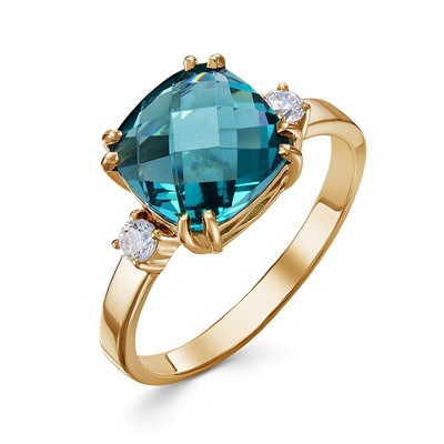 Позолоченное кольцо с голубым фианитом - 1310 - п