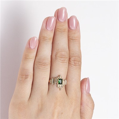 Позолоченное кольцо с фианитом зеленого цвета - 1274 - п
