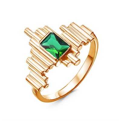 Позолоченное кольцо с фианитом зеленого цвета - 1274 - п