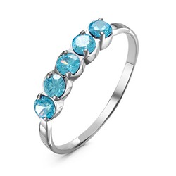 Серебряное кольцо с фианитами голубого цвета 010