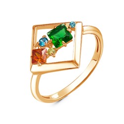 Позолоченное кольцо с цветными фианитами -  1171 - п