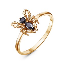 Позолоченное кольцо "Паучок" с черными фианитами - 1392 - п