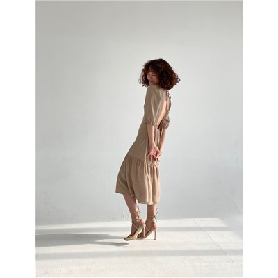 6369 Платье-миди с открытой спиной в натуральном оттенке (остаток: 42)