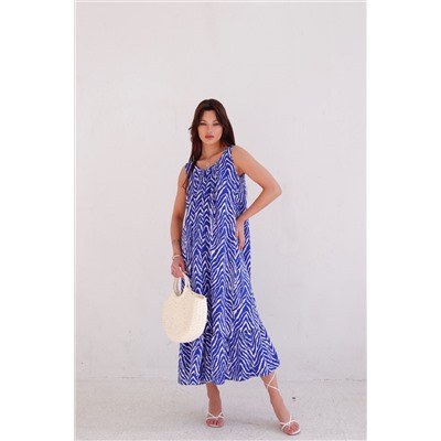 9413  Платье Мальдивы для пляжа и фотосъёмки сине-белое (остаток: 46-48)