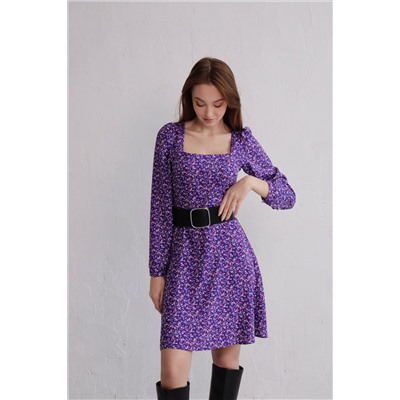 11147 Платье с вырезом "каре" фиолетовое в цветочек (остаток: 44)