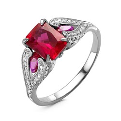 Серебряное кольцо с фианитами цвета рубин 433
