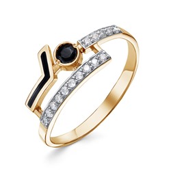 Позолоченное кольцо с черными фианитами и эмалью - 1300 - п