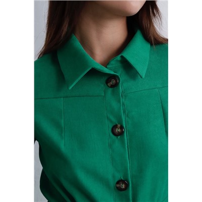 23831 Платье-рубашка из микровельвета зелёное (42)