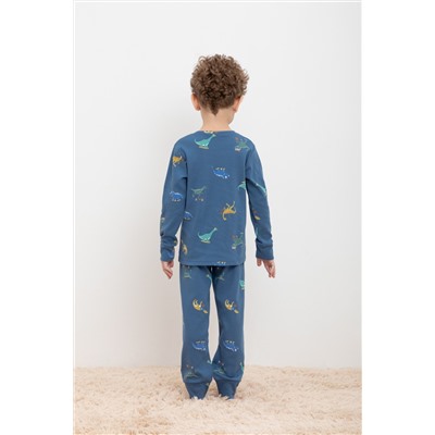 Пижама для мальчика Crockid К 1552 синяя волна, дино спортсмены