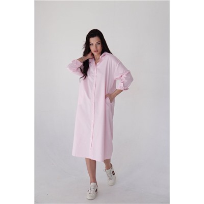 12320 Платье-рубашка розовое в полоску