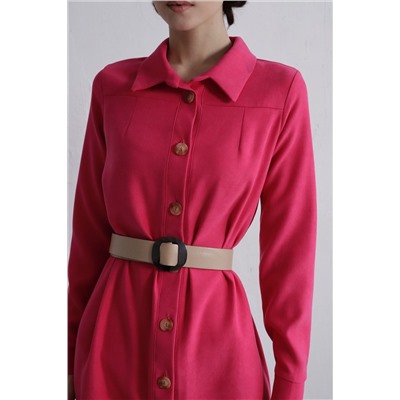 10902 Платье-рубашка из микровельвета розовое