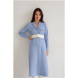 10765 Платье-рубашка с английским воротником из микровельвета голубое (остаток: 48)