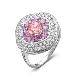 Серебряное кольцо с розовыми фианитами 056