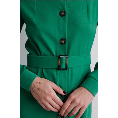 24008 Платье-рубашка из микровельвета зелёное (42, 44, 46, 48)