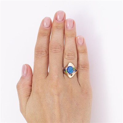 Позолоченное кольцо с натуральным опалом и фианитами - 1381 - п