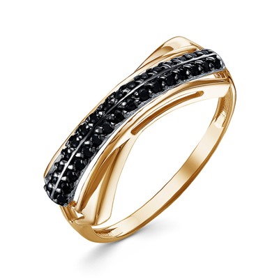Позолоченное кольцо с черными фианитами - 1320  - п