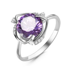 Серебряное кольцо с фианитом фиолетового цвета 003