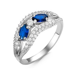Серебряное кольцо с фианитами синего цвета 041