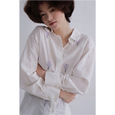 11307 Рубашка хлопковая белая с вышивкой (остаток: 40)