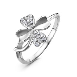 Серебряное кольцо "Клевер" с бесцветными фианитами - 1105
