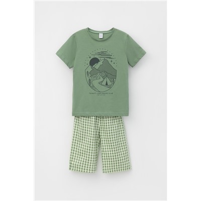Пижама для мальчика Crockid К 1634 зеленый камень, маленькая клетка
