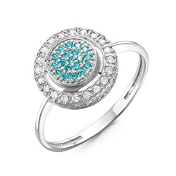 Серебряное кольцо с фианитами голубого цвета 968