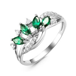 Серебряное кольцо с фианитами зеленого цвета 004