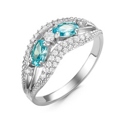 Серебряное кольцо с фианитами голубого цвета 041