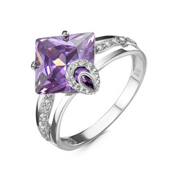 Серебряное кольцо с фианитом фиолетового цвета 054
