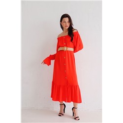 9810 Длинное платье с открытыми плечами красное