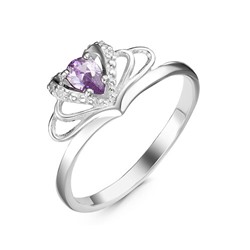 Серебряное кольцо с фианитом фиолетового цвета 030