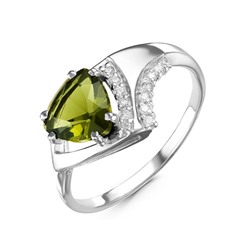 Серебряное кольцо с фианитом оливкового цвета 828