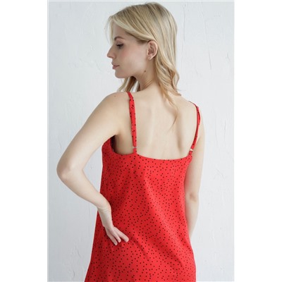 9564 Платье-комбинация красное в горошек (остаток: 42)