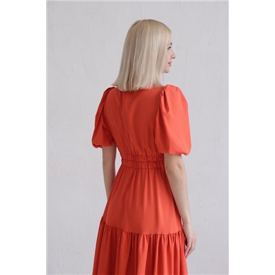 12200 Платье с глубоким вырезом кораллово-красное (остаток: 40-42, 42-44)