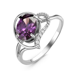 Серебряное кольцо с фианитом фиолетового цвета 026