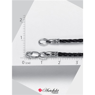 Черный шнурок-браслет с серебряными оконцевателями диаметр 2,5 мм -1432