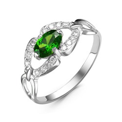 Серебряное кольцо с фианитом зеленого цвета 084